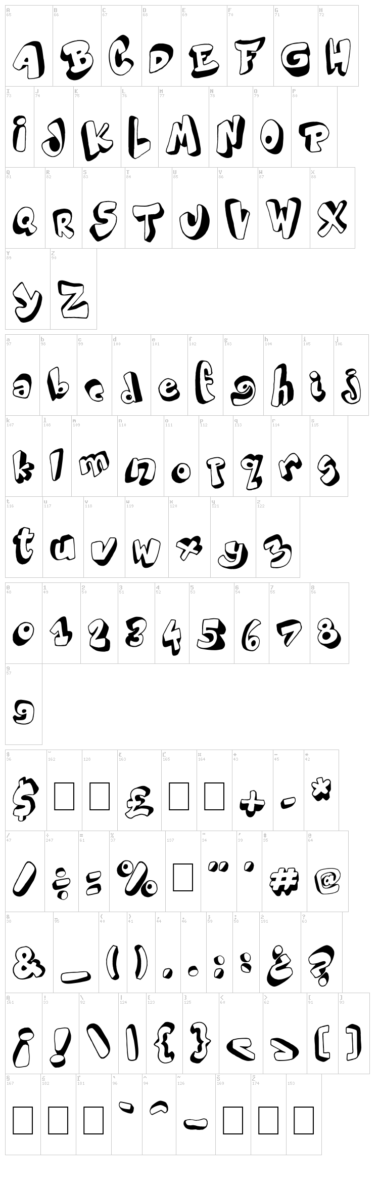 World Black Shadow font map